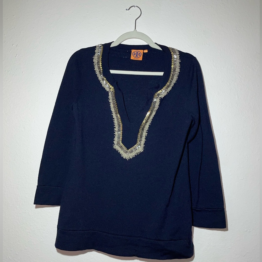 Tory Burch Navy Blue Wool Sweater Size M
